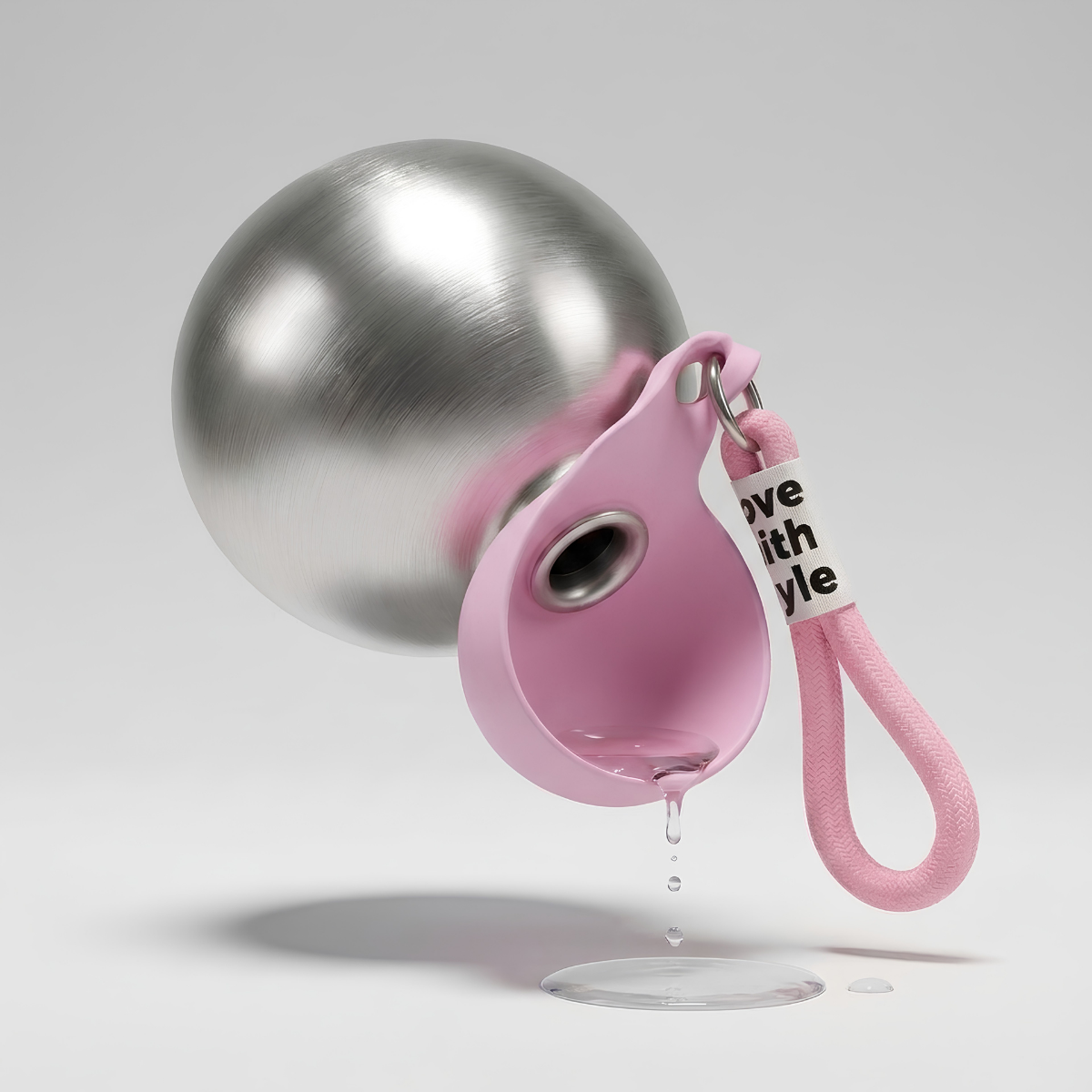 Gourde de balade 2-en-1 pour chien Baloodog, coloris rose, dôme en acier brossé avec eau qui coule — rose