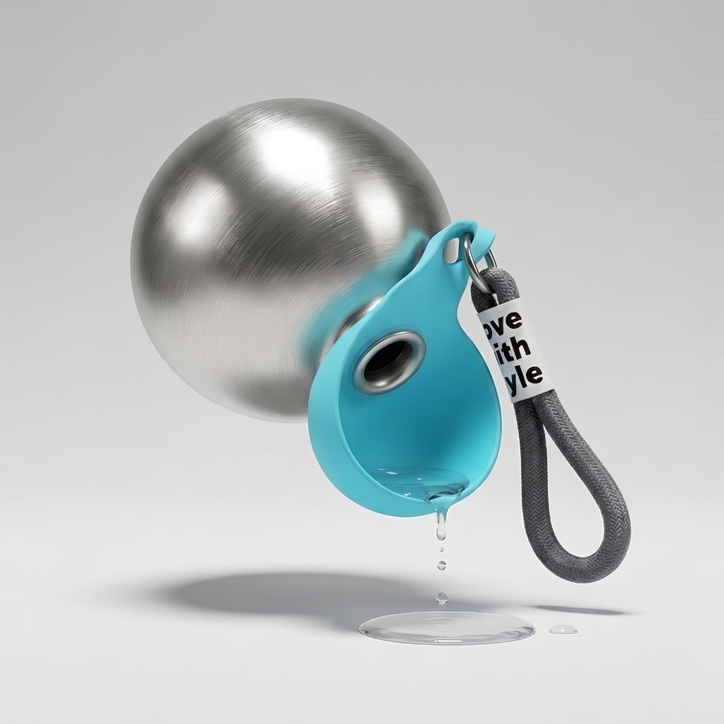 Gourde de balade 2-en-1 pour chien Baloodog, coloris turquoise, dôme en acier brossé avec eau qui coule — turquoise